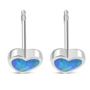 Synthetic Opal Heart Stud Silver Earrings, e315